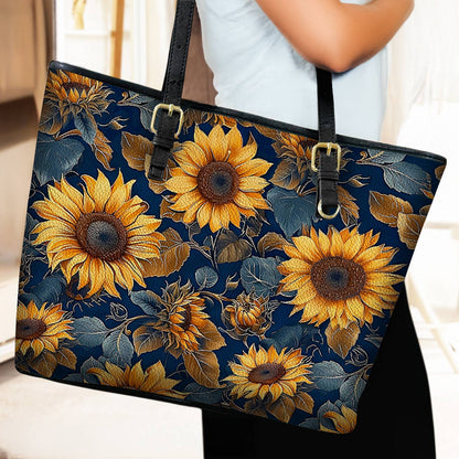 Lorva Leather Tote Bag Rustic Sunflower