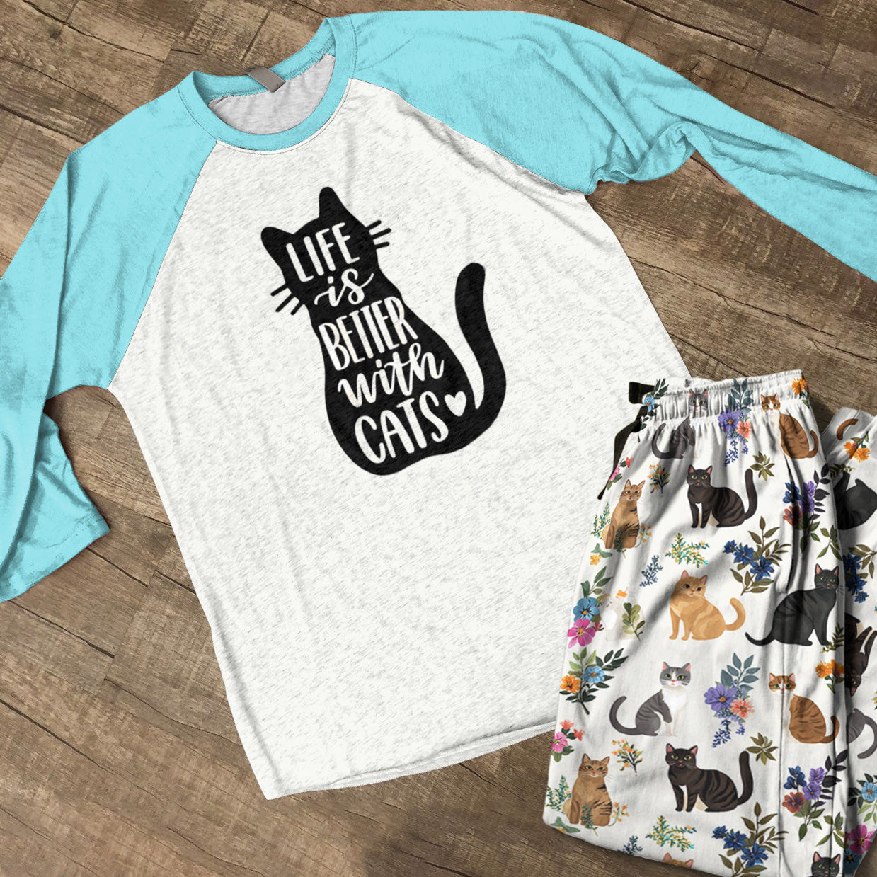 Lorva Raglan Lounge Pajamas Life Is Better With Cats