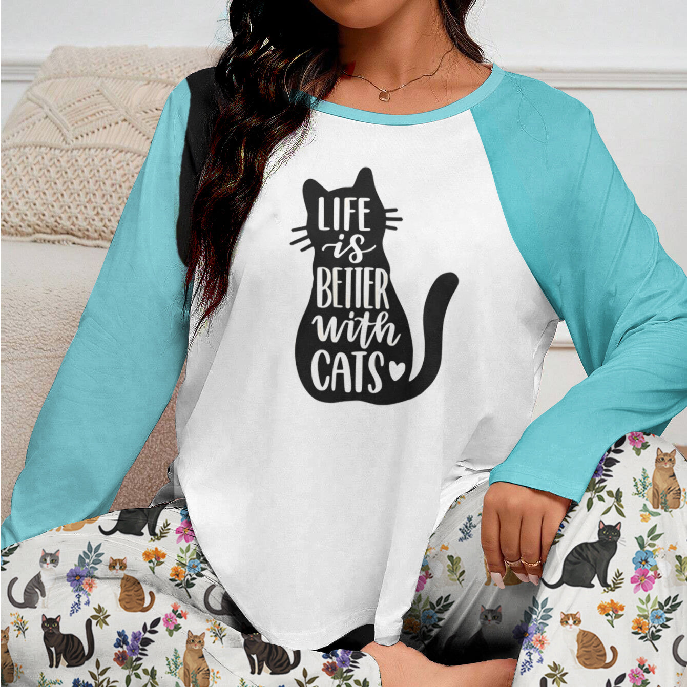 Lorva Raglan Lounge Pajamas Life Is Better With Cats