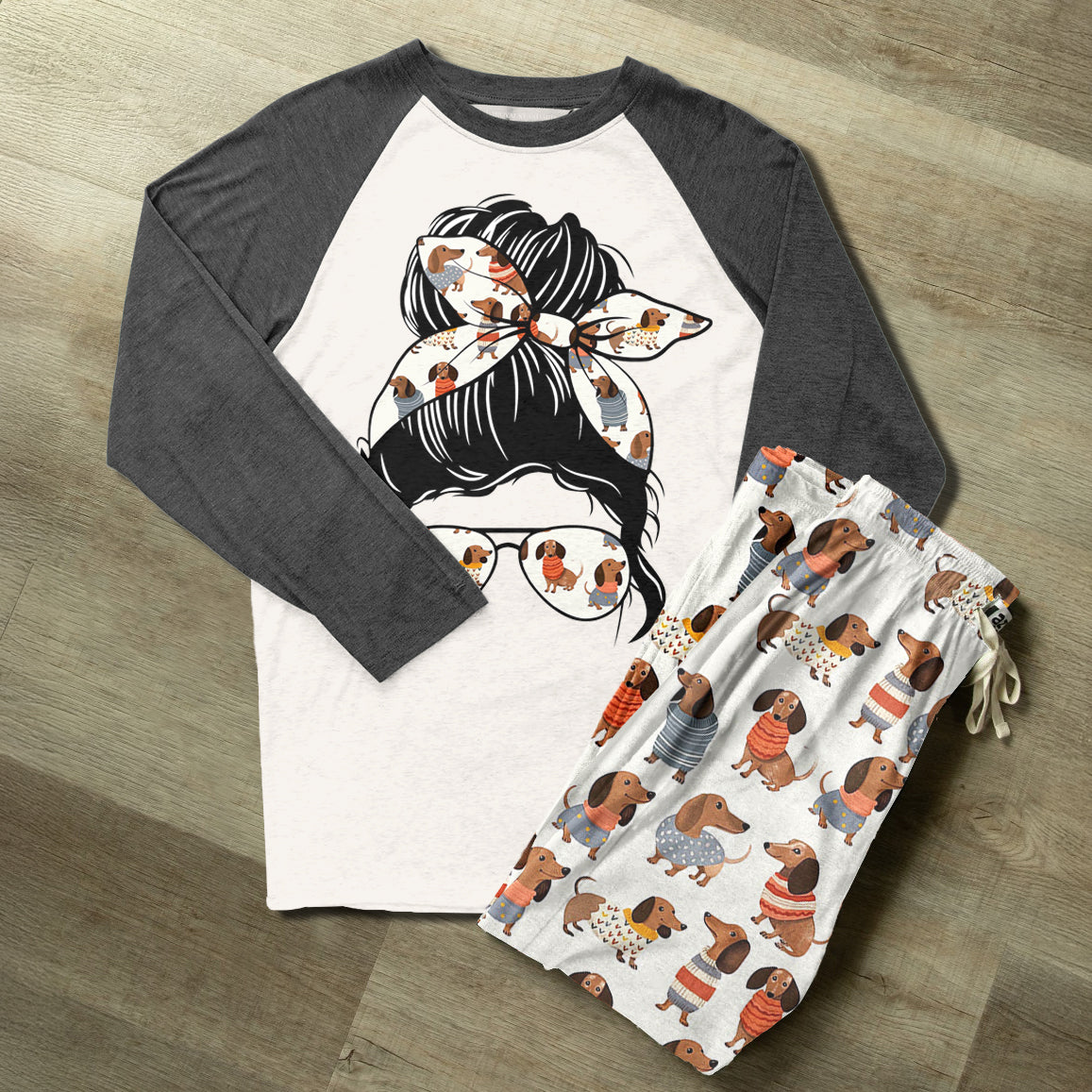 Lorva Raglan Lounge Pajamas Dachshund Mom