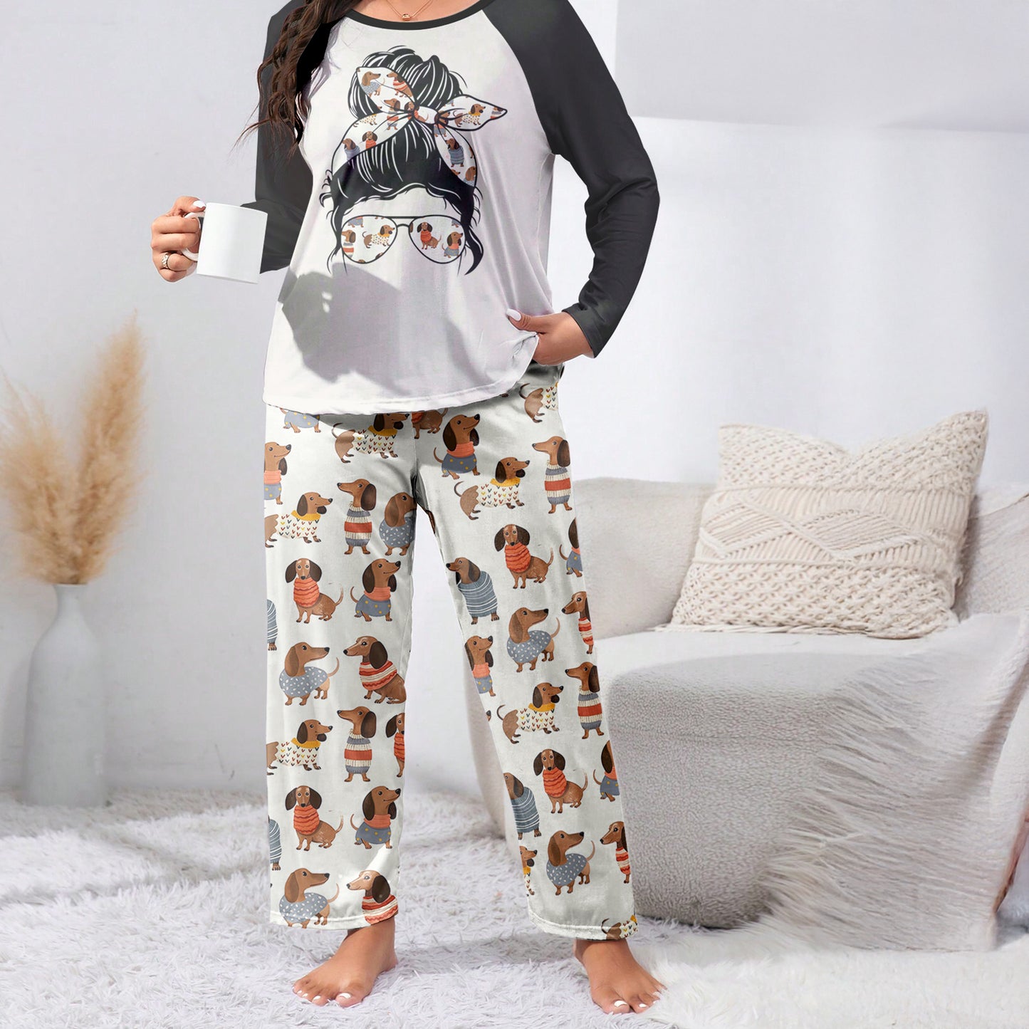 Lorva Raglan Lounge Pajamas Dachshund Mom
