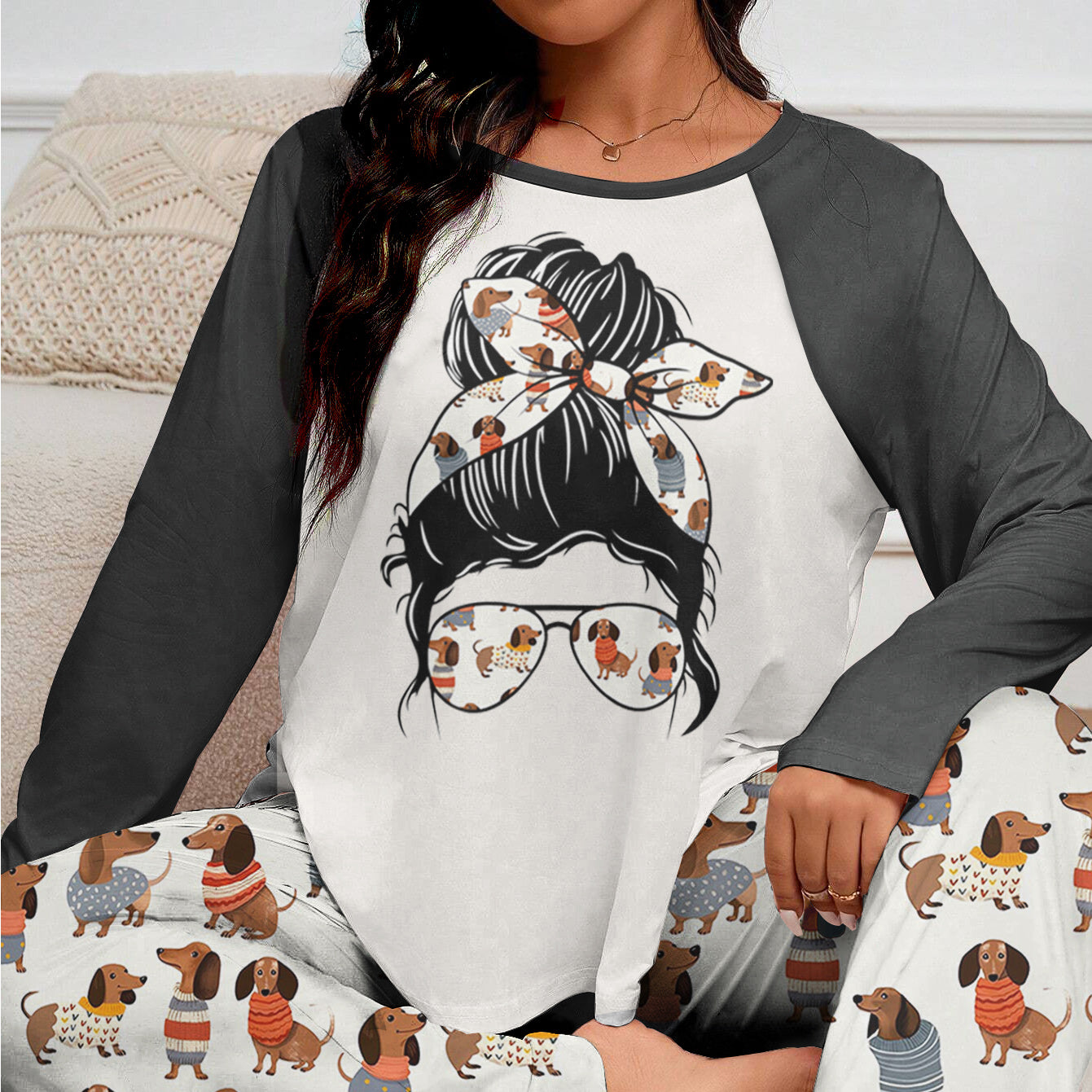Lorva Raglan Lounge Pajamas Dachshund Mom