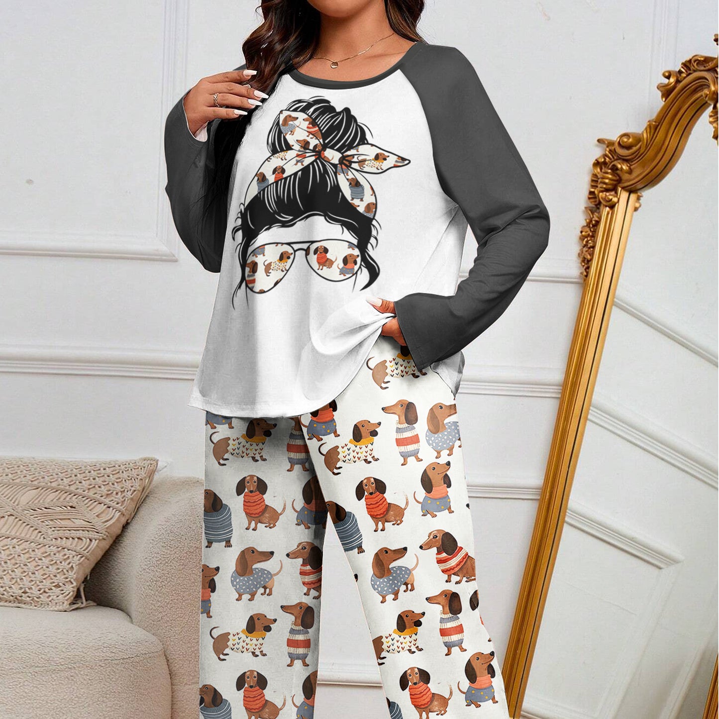 Lorva Raglan Lounge Pajamas Dachshund Mom