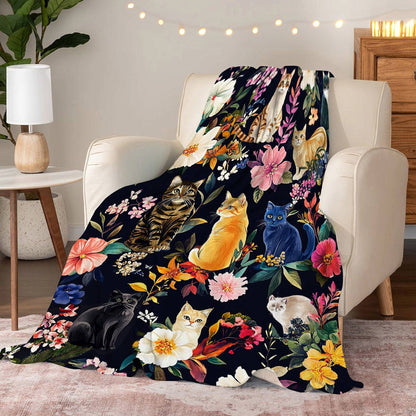 Lorva Fleece Blanket Floral Feline