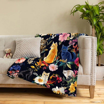 Lorva Fleece Blanket Floral Feline