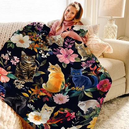 Lorva Fleece Blanket Floral Feline