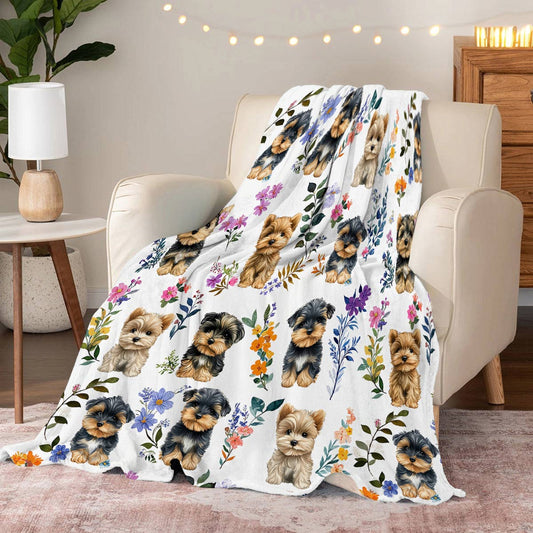 Lorva Fleece Blanket Charming Yorkie Floral