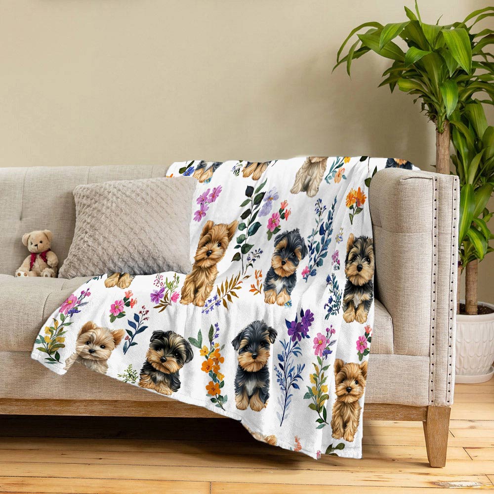 Lorva Fleece Blanket Charming Yorkie Floral