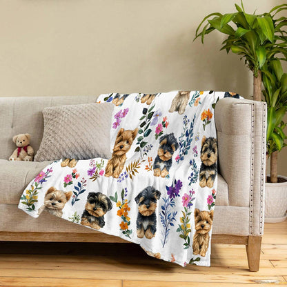 Lorva Fleece Blanket Charming Yorkie Floral