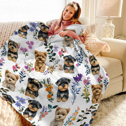 Lorva Fleece Blanket Charming Yorkie Floral