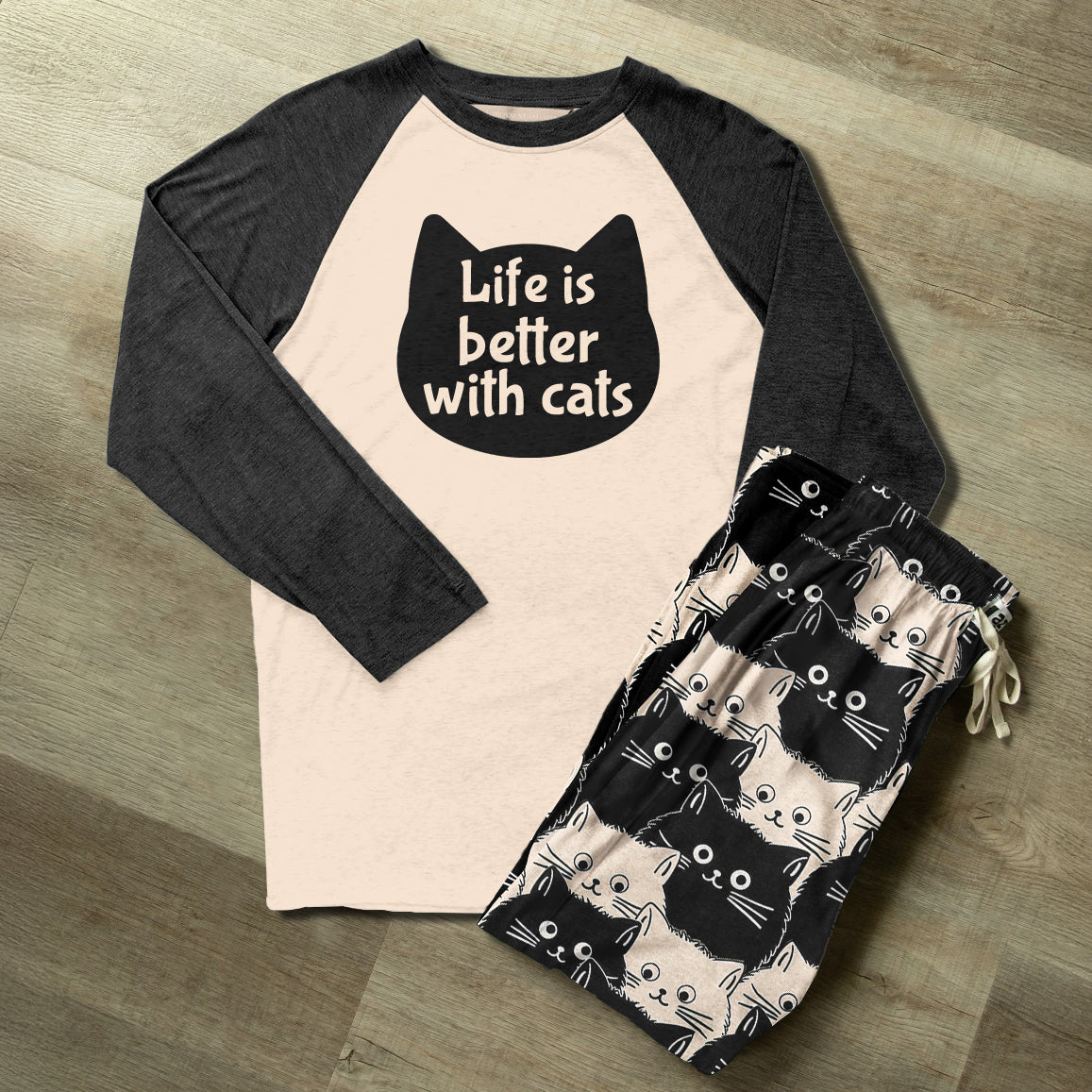 Lorva Raglan Lounge Pajamas Cute Fat Cats