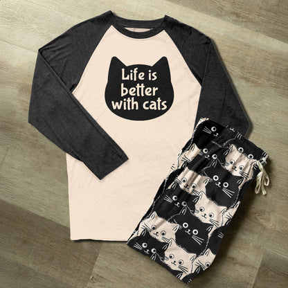 Lorva Raglan Lounge Pajamas Cute Fat Cats