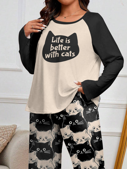 Lorva Raglan Lounge Pajamas Cute Fat Cats