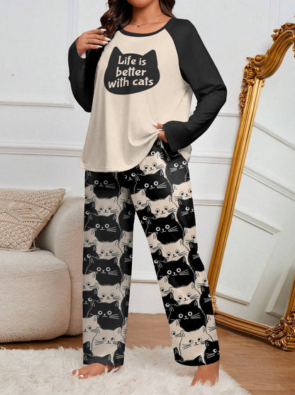 Lorva Raglan Lounge Pajamas Cute Fat Cats