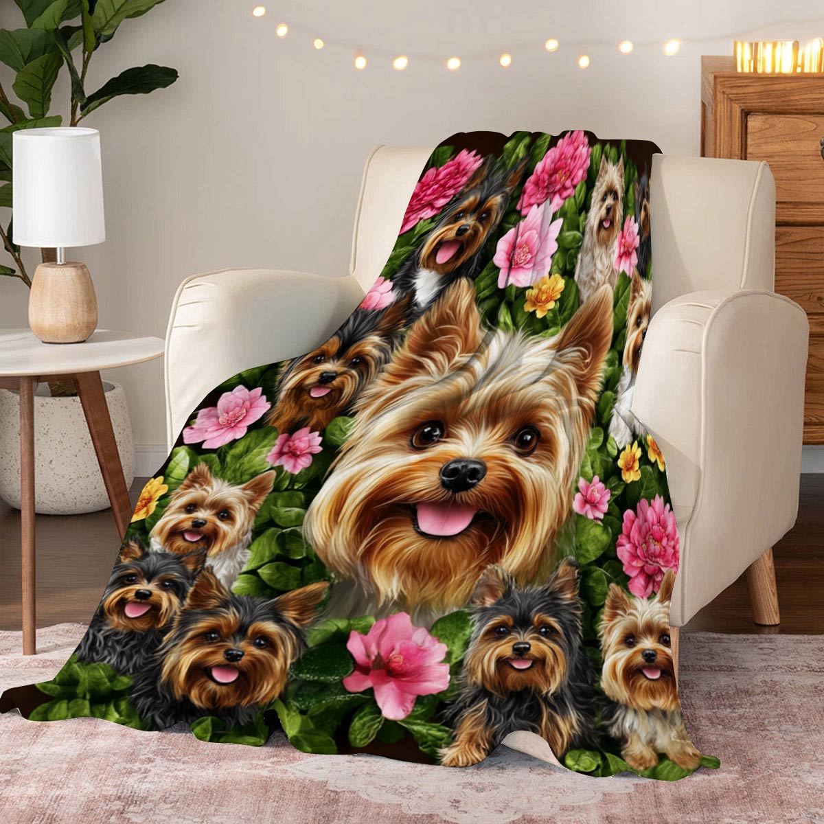 Lorva Fleece Blanket Happy Yorkie