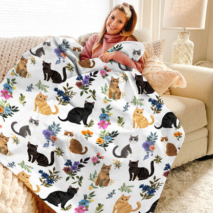 Lorva Fleece Blanket Cute Floral Cats