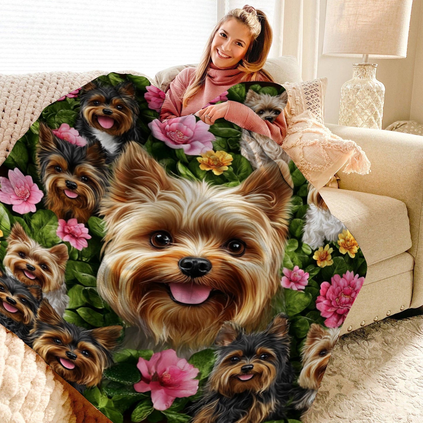 Lorva Fleece Blanket Happy Yorkie