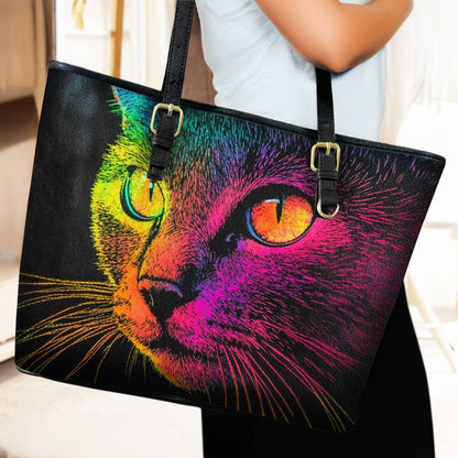 Lorva Leather Tote Bag Colorful Cat