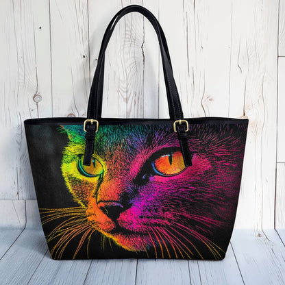 Lorva Leather Tote Bag Colorful Cat