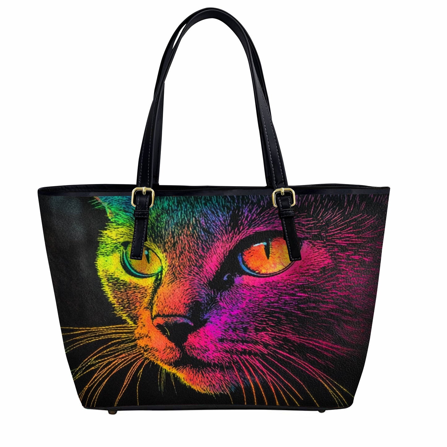 Lorva Leather Tote Bag Colorful Cat