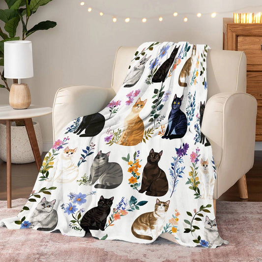 Lorva Fleece Blanket Charming Floral Cats
