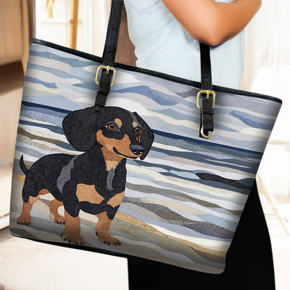 Lorva Leather Tote Bag Waves Dachshund