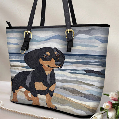 Lorva Leather Tote Bag Waves Dachshund