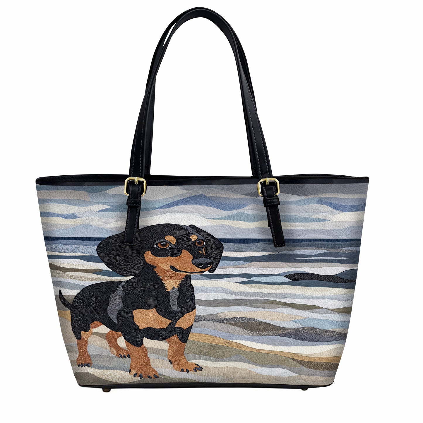 Lorva Leather Tote Bag Waves Dachshund