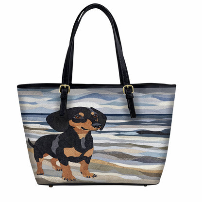 Lorva Leather Tote Bag Waves Dachshund
