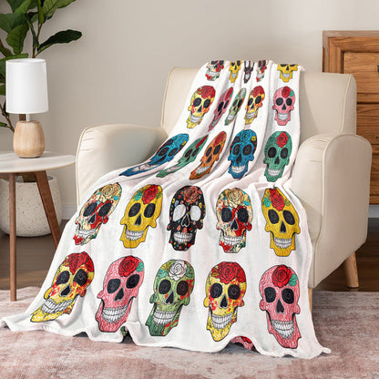 Lorva Fleece Blanket Colorful Sugar Skull Roses