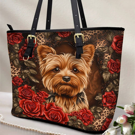 Lorva Leather Tote Bag Scarlet Rose Yorkie