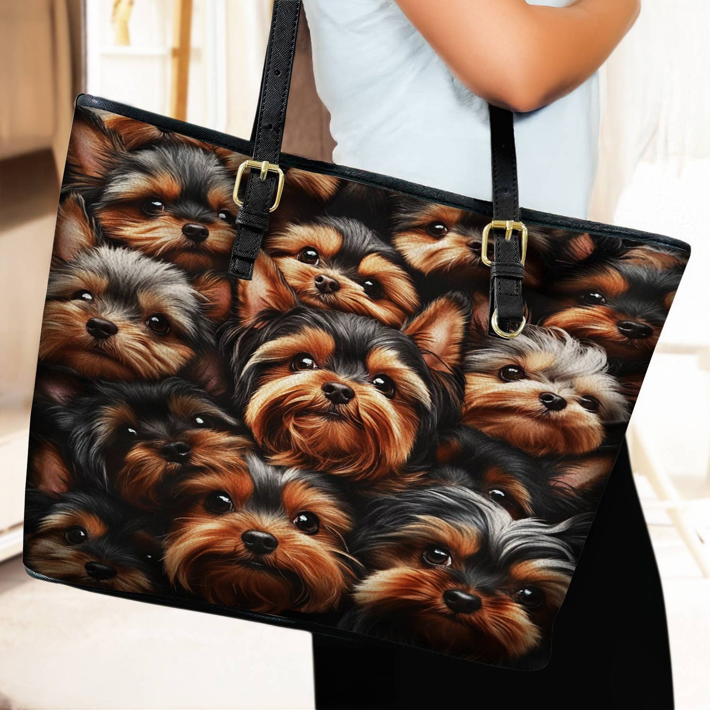 Lorva Leather Tote Bag Yorkie Overload