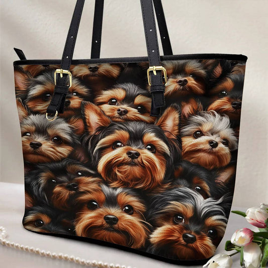 Lorva Leather Tote Bag Yorkie Overload