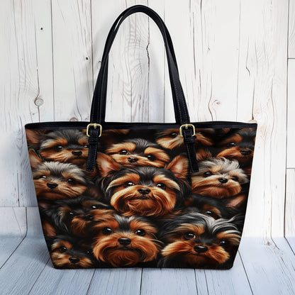 Lorva Leather Tote Bag Yorkie Overload