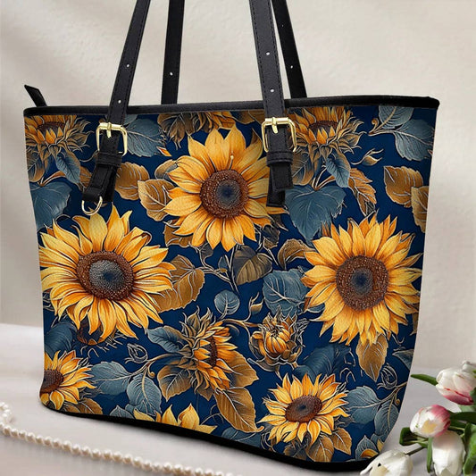Lorva Leather Tote Bag Rustic Sunflower