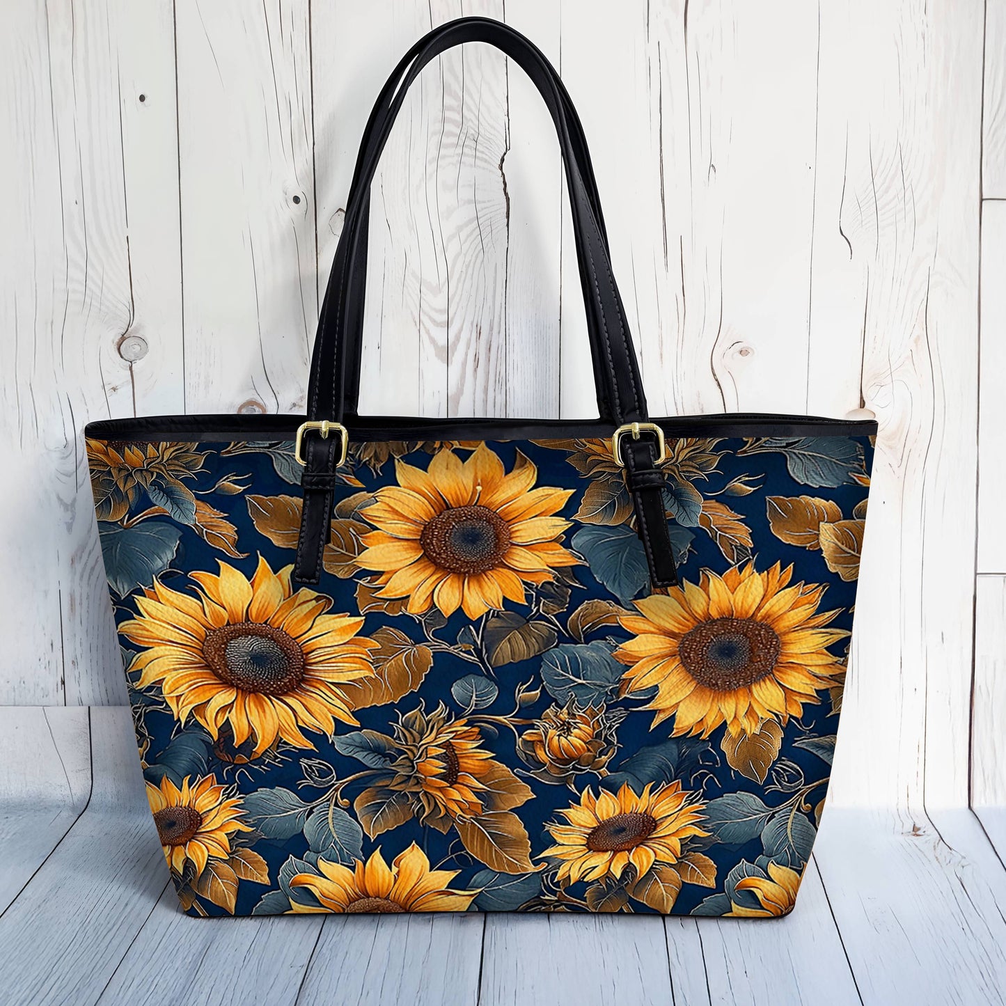 Lorva Leather Tote Bag Rustic Sunflower