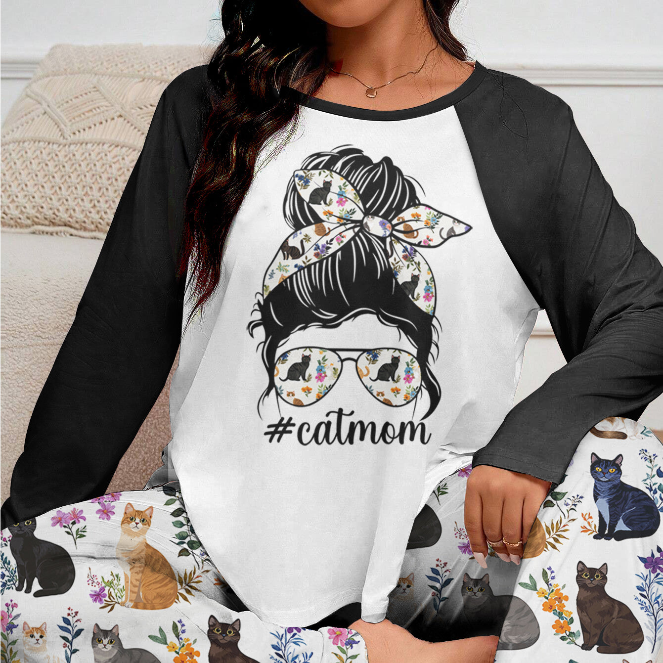 Lorva Raglan Lounge Pajamas Beautiful Catmom