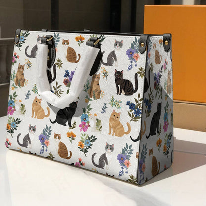 Lorva Leather Bag Cute Floral Cats