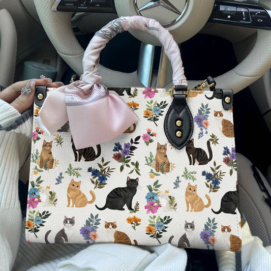 Lorva Leather Bag Cute Floral Cats
