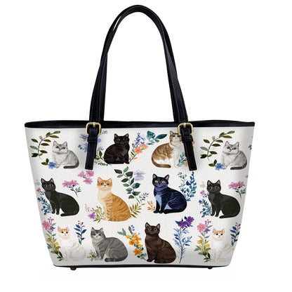 Lorva Leather Tote Bag Charming Floral Cats