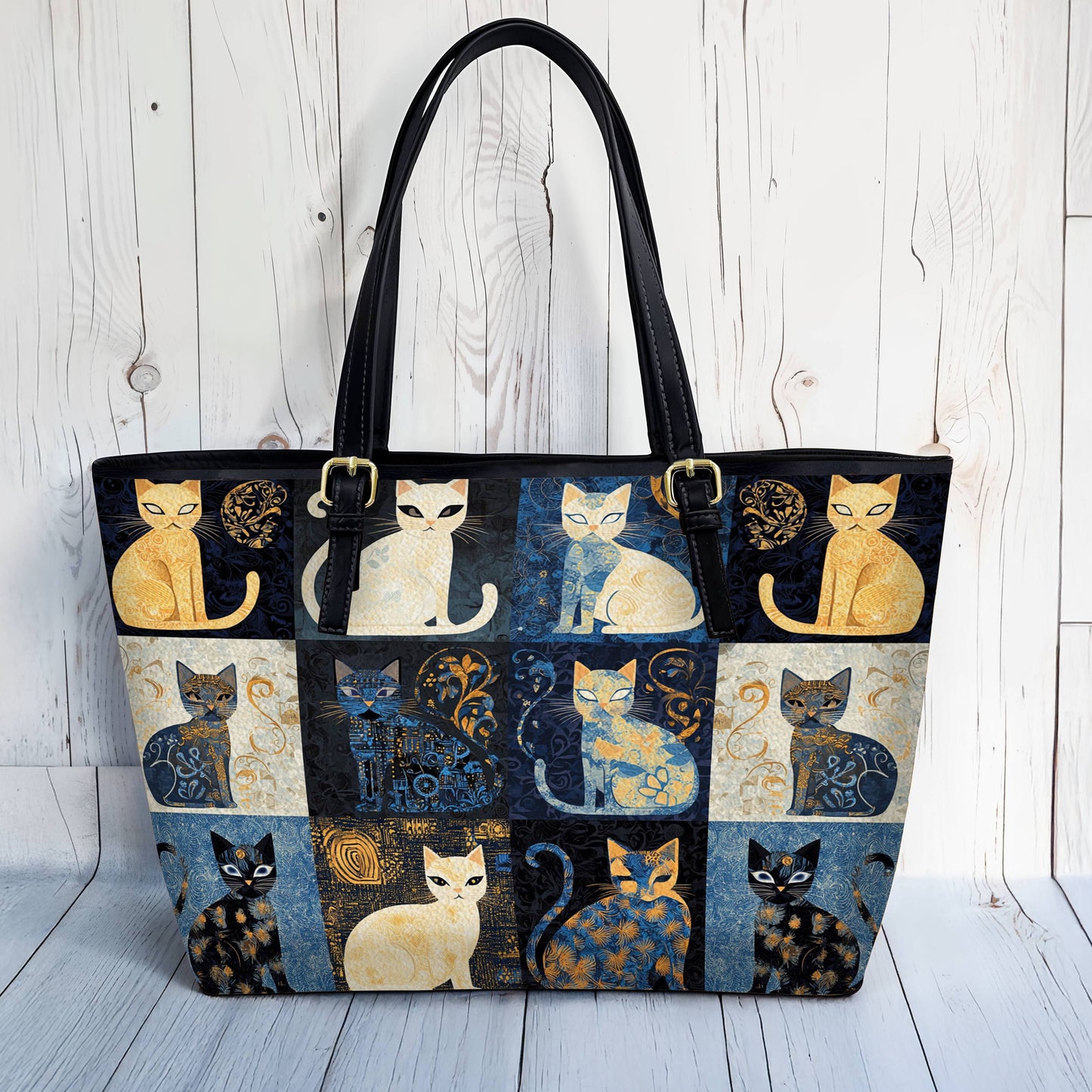 Lorva Leather Tote Bag Moonlight Cats
