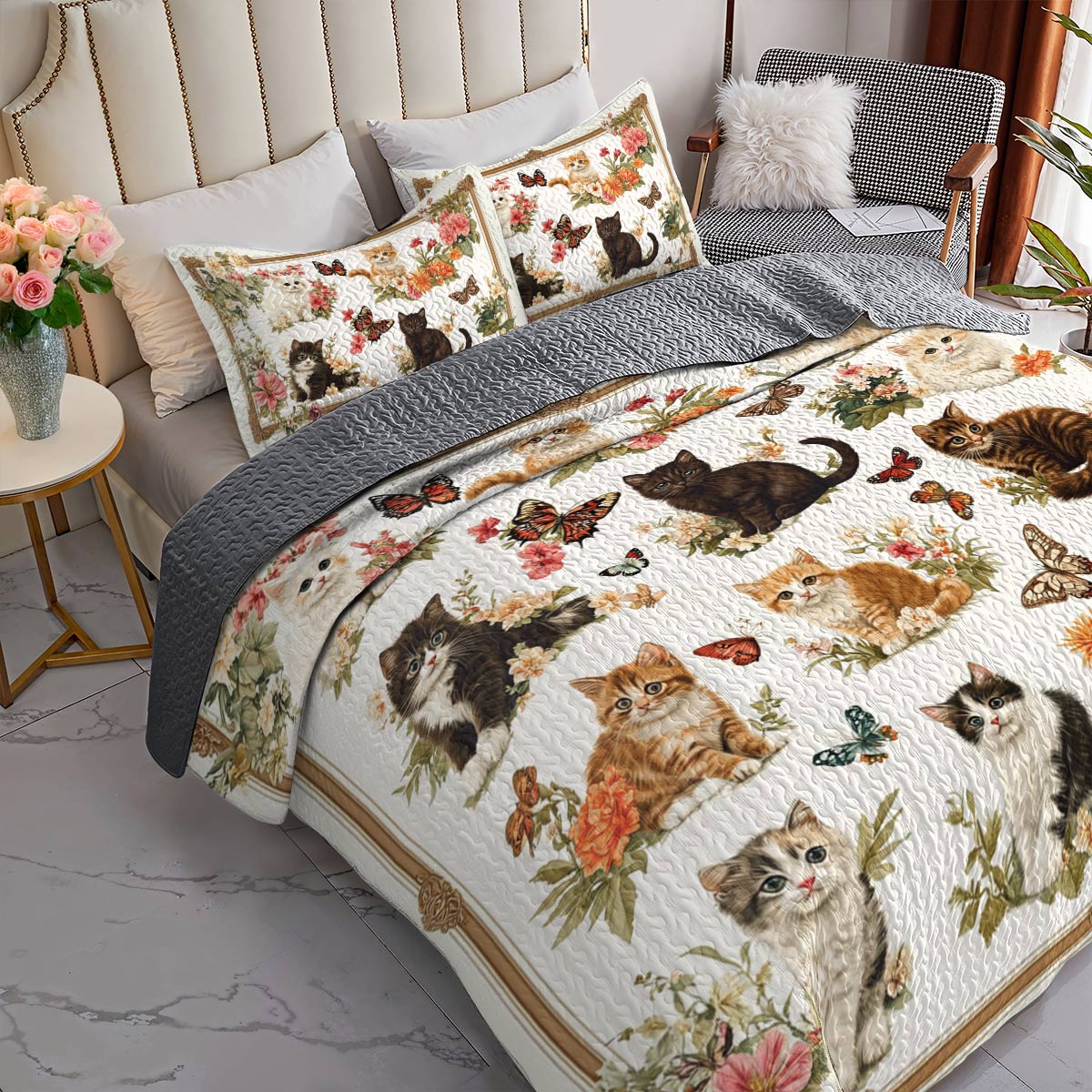 Lorva All Season Quilt 3-Piece Set Cottage Kittens