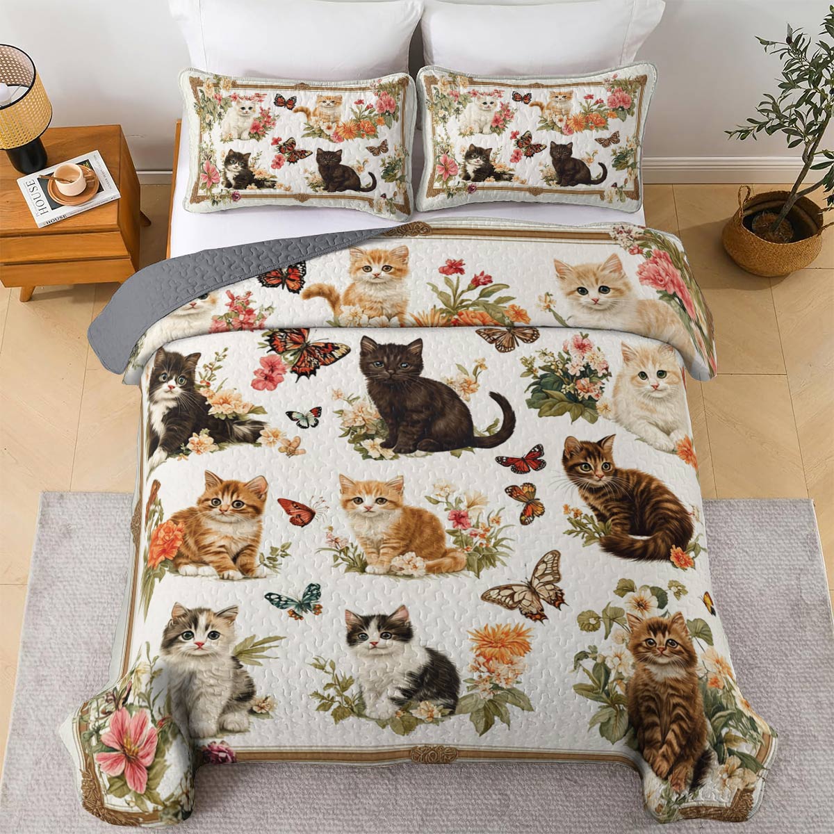 Lorva All Season Quilt 3-Piece Set Cottage Kittens