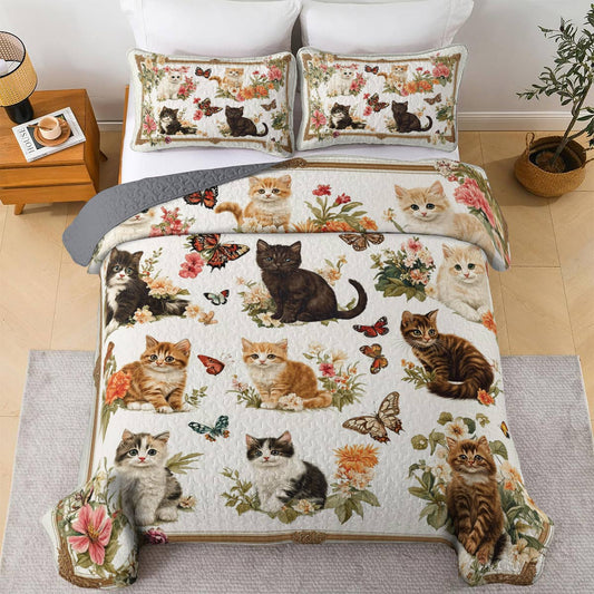 Lorva All Season Quilt 3-Piece Set Cottage Kittens