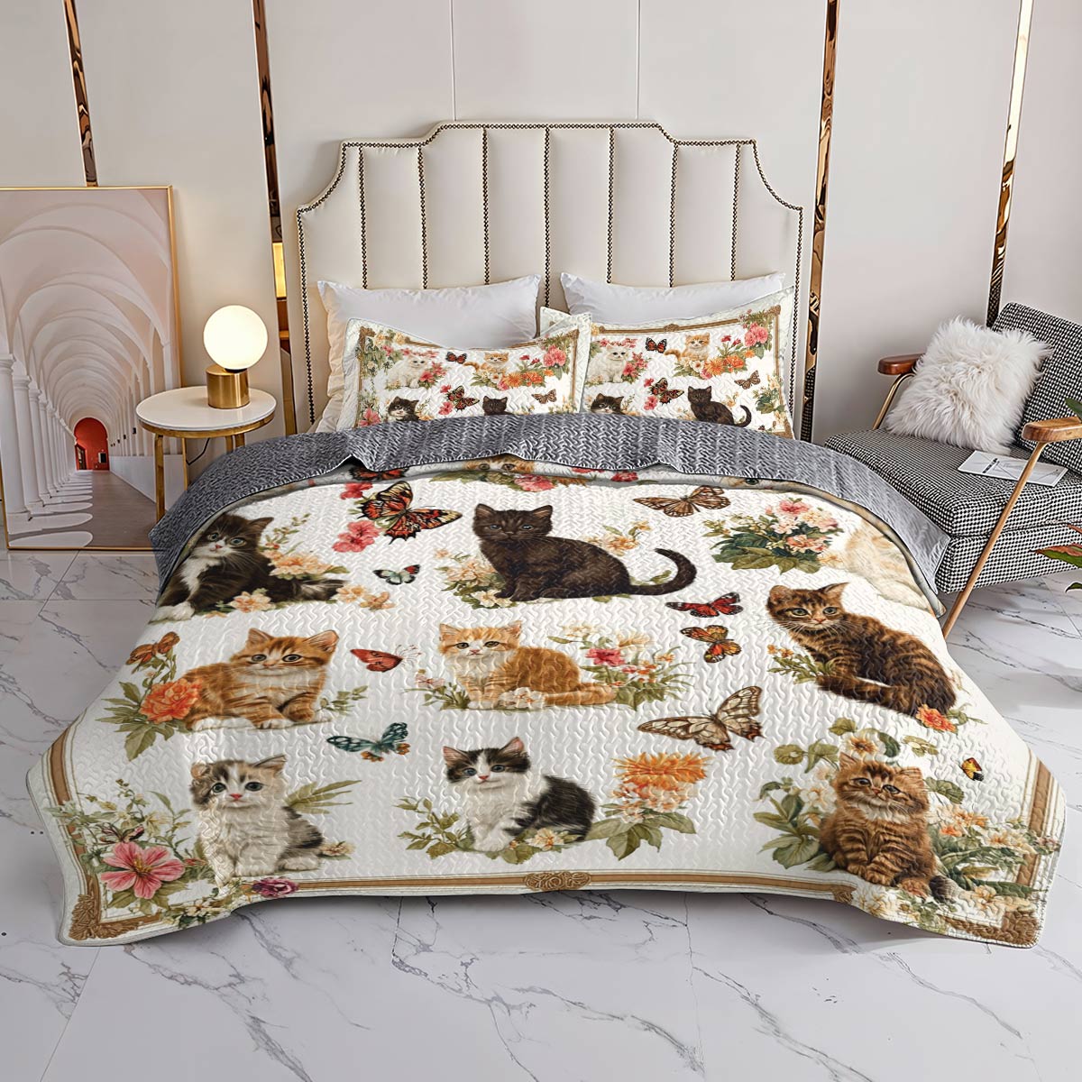 Lorva All Season Quilt 3-Piece Set Cottage Kittens