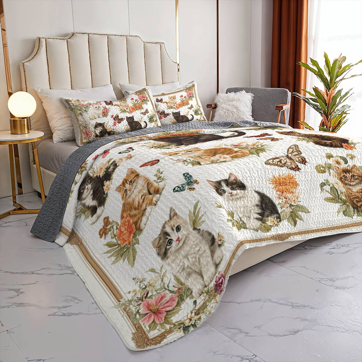 Lorva All Season Quilt 3-Piece Set Cottage Kittens