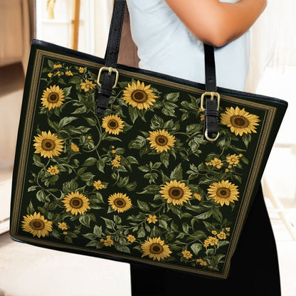 Lorva Leather Tote Bag Classical Sunflowers