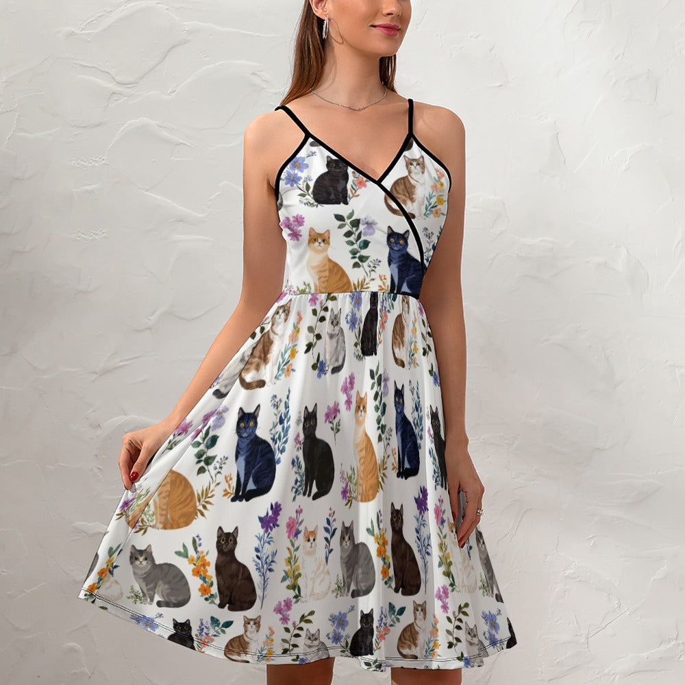 Cat Women's Dress Charming Floral Cats