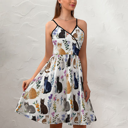 Cat Women's Dress Charming Floral Cats