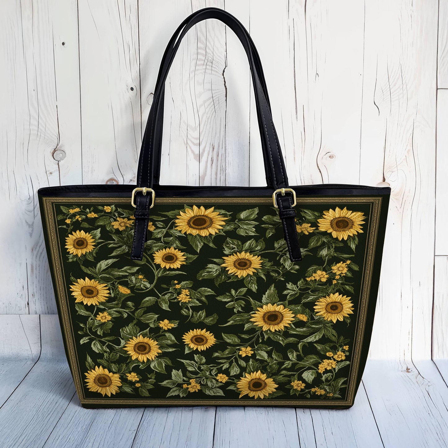 Lorva Leather Tote Bag Classical Sunflowers